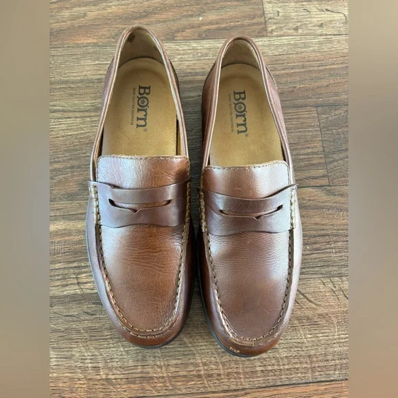 Born Mens Size 11 Simon II Tan Full Grain Leather Penny Loafers Drivers Shoes - Picture 2 of 16